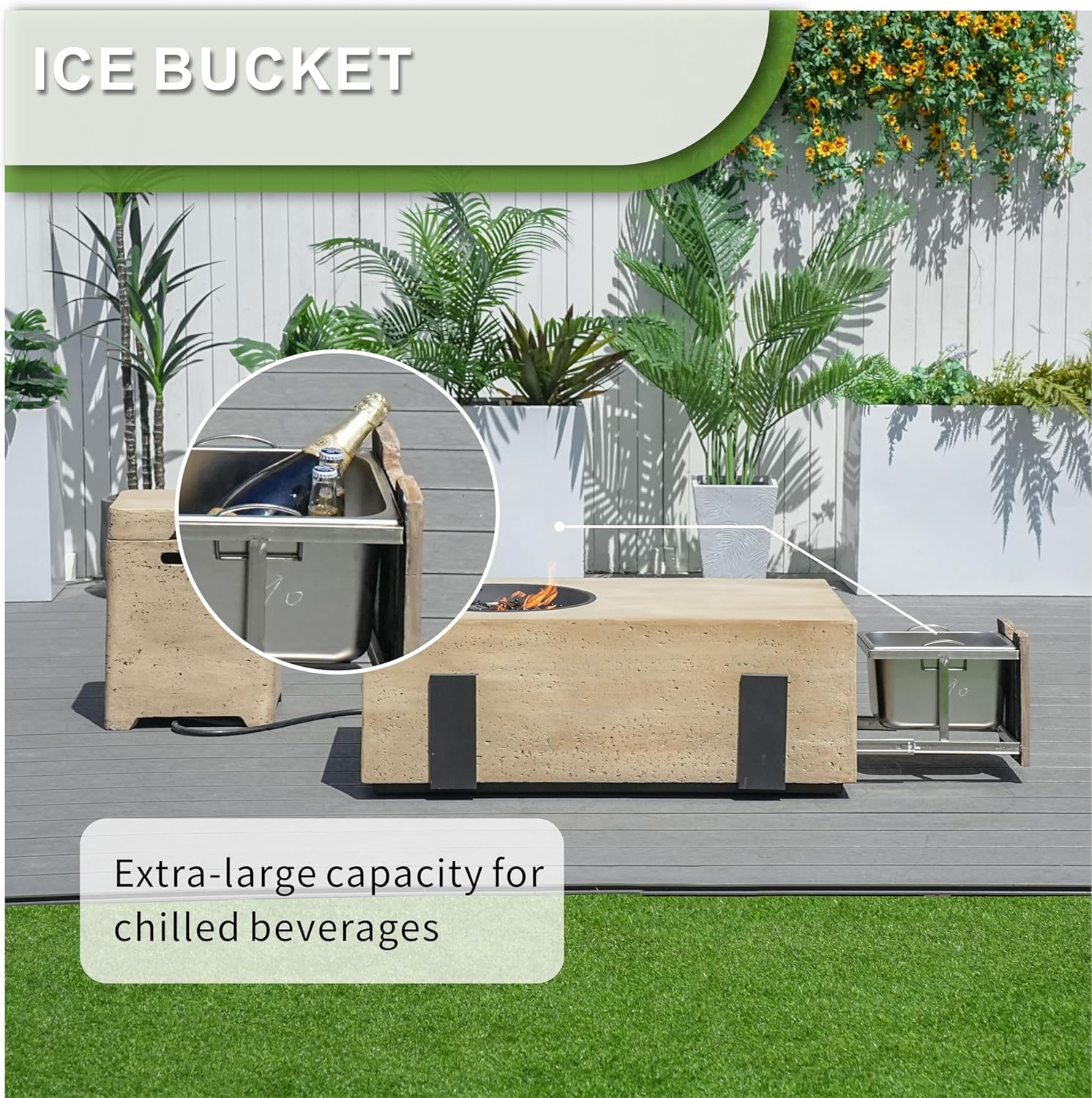 2 Piece 42-Inch Outdoor Fire Pit Table with 40,000 BTU Propane Gas, 3 in 1 Fire Pit, Baking Sheet, Wind Guard & 16-Inch Tank Side Table for Garden, Backyard, Deck & Pool, Brown