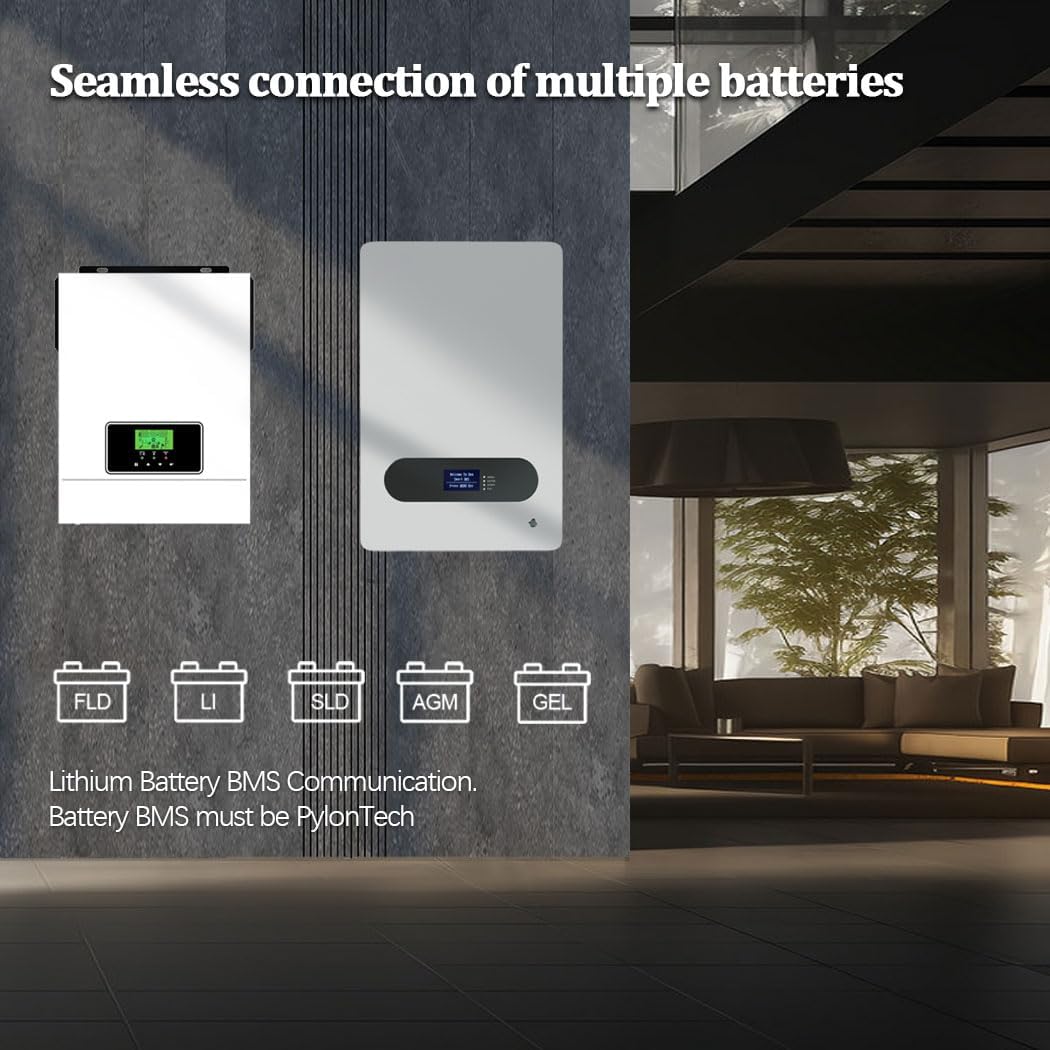 Y&H 3000W Solar Hybrid Inverter DC24V to AC230V, Off-Grid Pure Sine Wave Inverter with 80A MPPT Solar Charger + AC Charger,Max PV 3000W DC30-400V Input,fit for 24V Lead-Acid/Lithium Battery