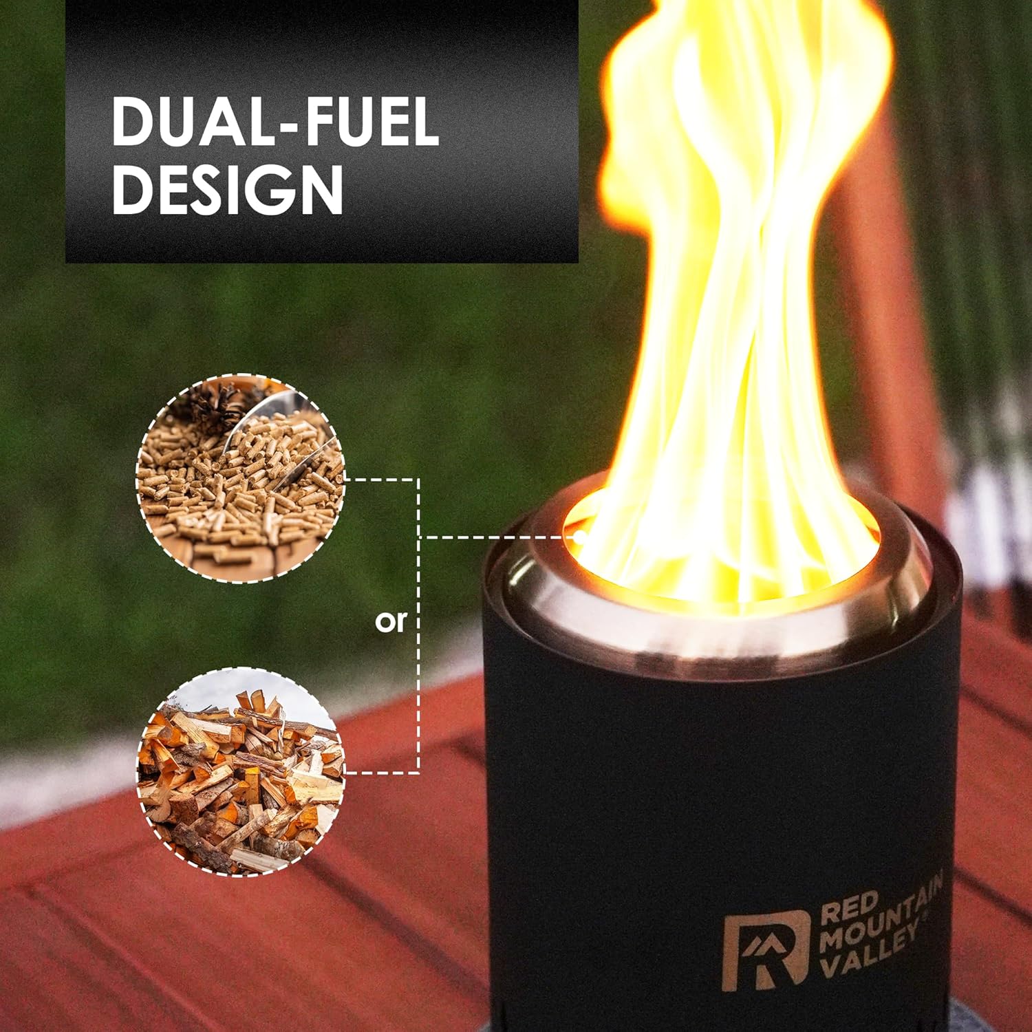 Red Mountain Valley 37in Large Fire Pits & Outdoor Fireplaces with Smokeless Black Tabletop Fire Pit for Patio, Backyard