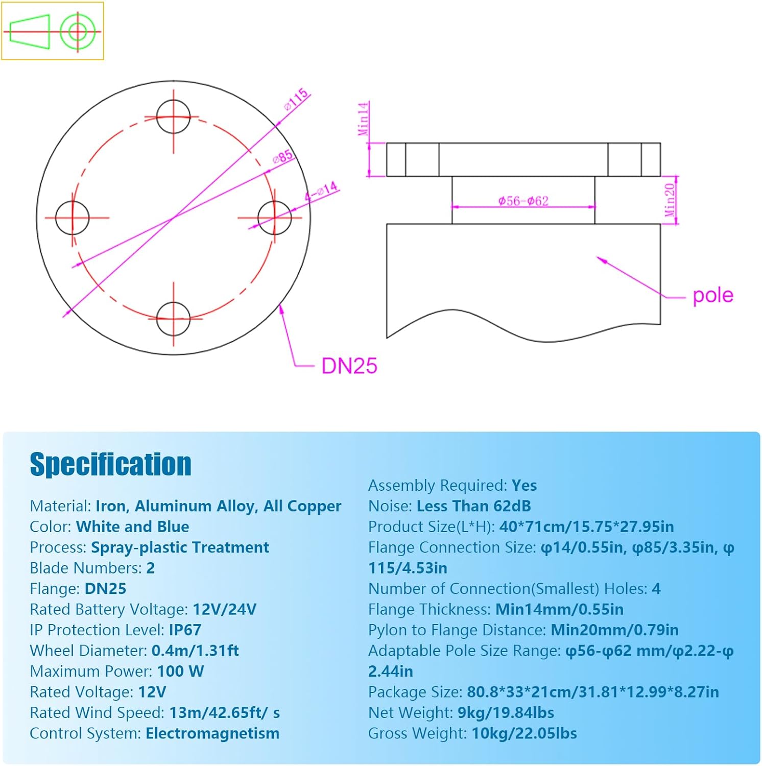 Wind Turbine,100W 12V Vertical Wind Turbine Generator Kit w/Controller,Automatically adjust,13m/s Rated Wind Speed for Home, Boats, Gazebos, etc