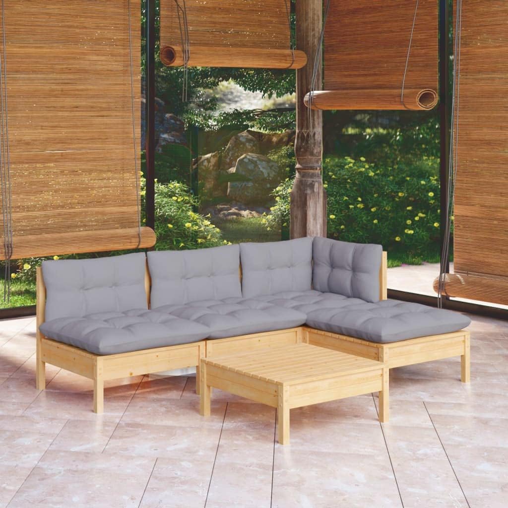 5 Piece Patio Lounge Set with Gray Cushions Pinewood,Pinewood Patio Lounge Set with Cushions for Comfortable Outdoor Relaxation Patio Furniture, Outdoor Furniture Sets