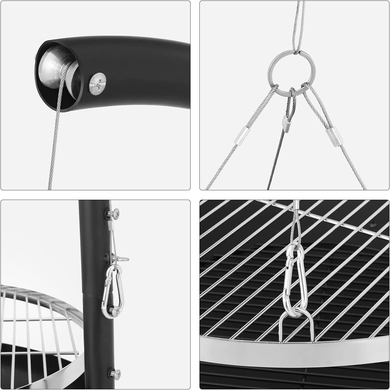 Outdoor Bbq Fire Pit Bowl Tripod Hanging Swivel Grill Adjustable for Camping
