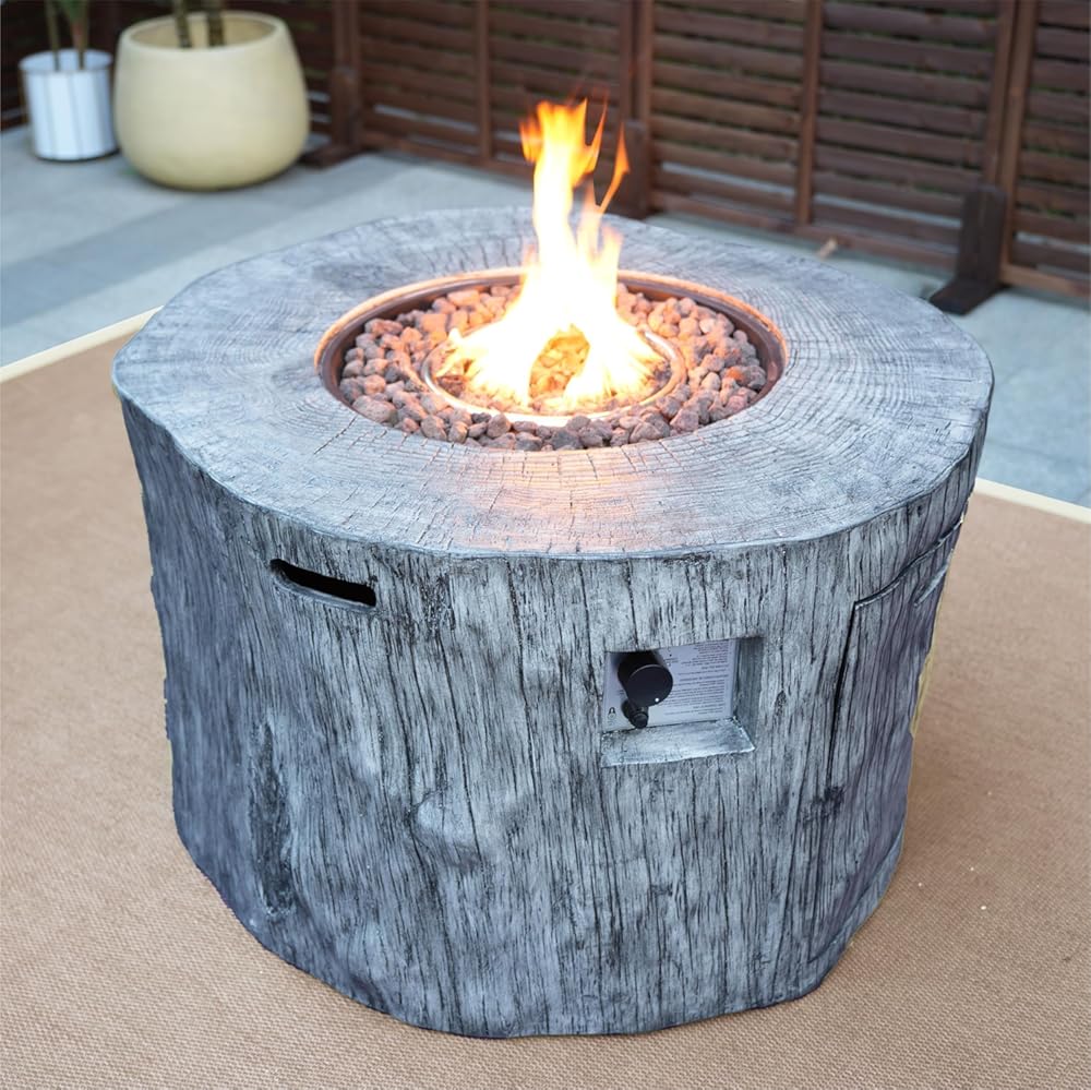 Direct Wicker Gray Metal Stone Propane Outdoor Fire Pit Table