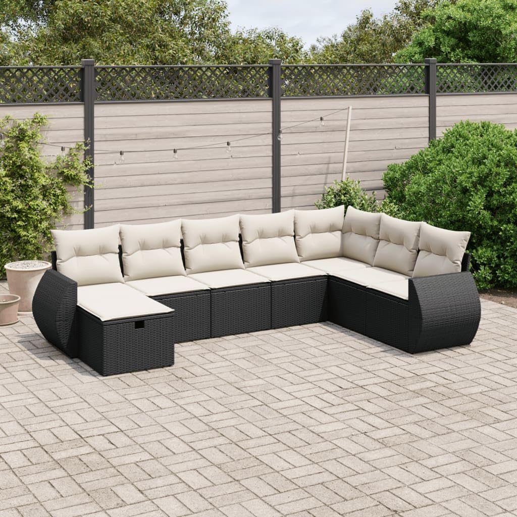 Garden Sofa Set Black Poly Rattan, Steel Large Modular, 8-Piece Outdoor Patio Furniture for Balcony, Weather-Resistant Seating