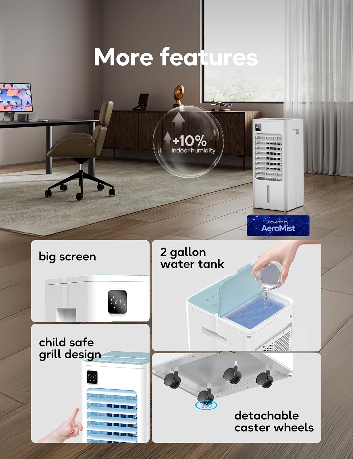 Portable Air Conditioner, Evaporative Air Cooler Windowless with Remote, 3 Speeds, 12H Timer, Oscillating Swamp Cooler for Bedroom, Living Room, White