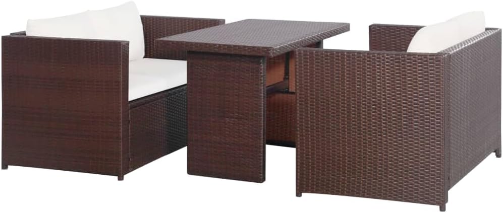 Garden Dining Set Brown Polyethylene Rattan, 3 Piece Outdoor Bistro Furniture, Weather-Resistant Patio Table and Chairs for Balcony, 23.6 x 43.3 x 26.4 in