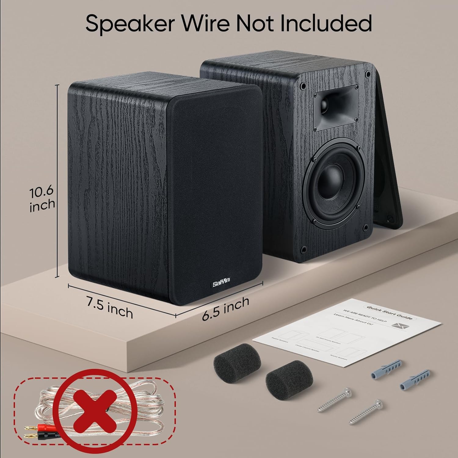 Saiyin Passive Bookshelf Speakers 80W Peak Power, 5