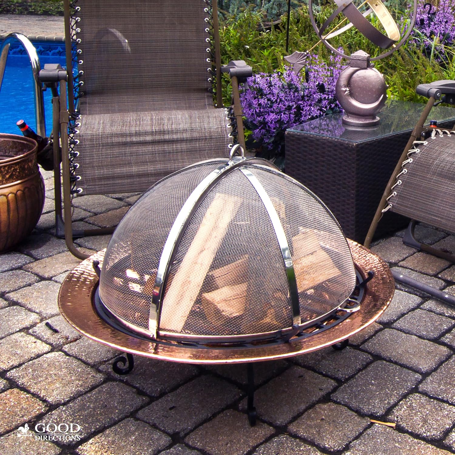Good Directions Heavy Duty Fire Pit Spark Screen with Lifter, Stainless Steel, Hinged for Easy Access, 29 Inch Diameter