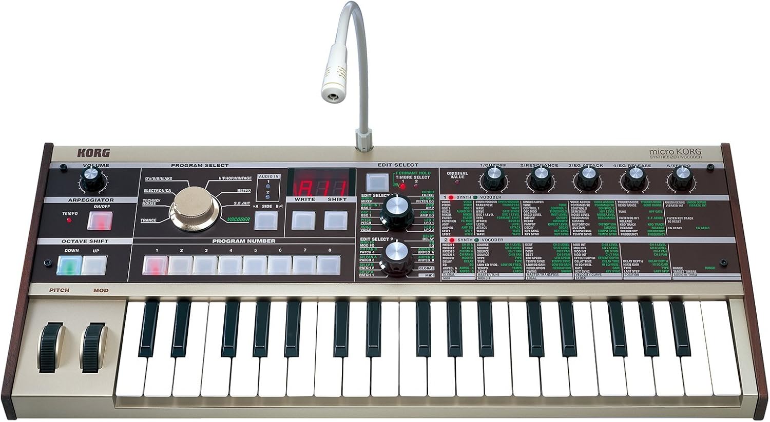 Korg microKORG Compact Analog Modeling Synthesizer w/Vocoder Mini Mic, 4 Voices and 6-step Arpeggiator