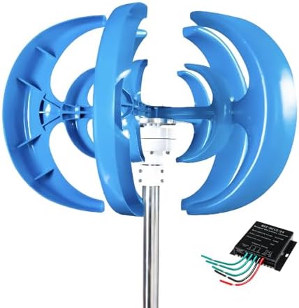 10000W Vertical Wind Turbine Generator - 5-Blade Lantern Design with Controller for Marine, Boat, Wind-Solar Hybrid Streetlight, 24V White