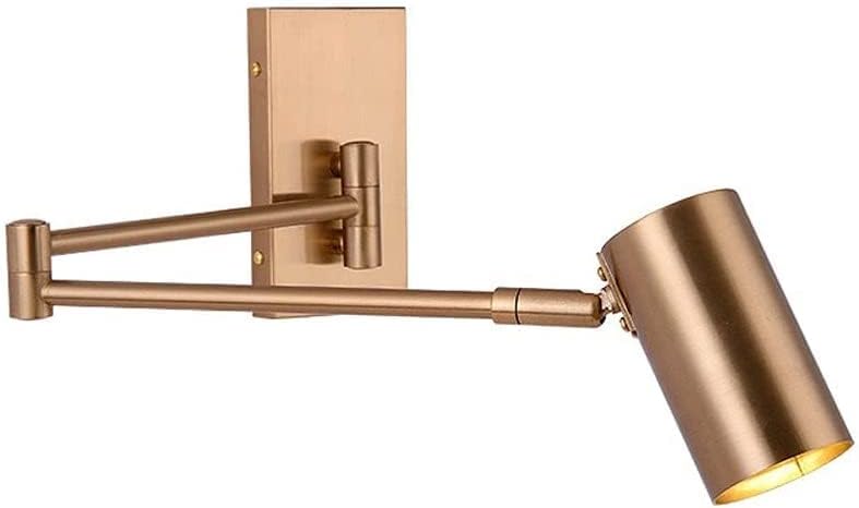 Nordic Modern Swing Arm Copper Wall Lamp, Bedroom Bedside Lighting Fixture, Adjustable Angle Indoor Office Study Room Reading Lights Sconce for Indoor Room Living Room Sofa