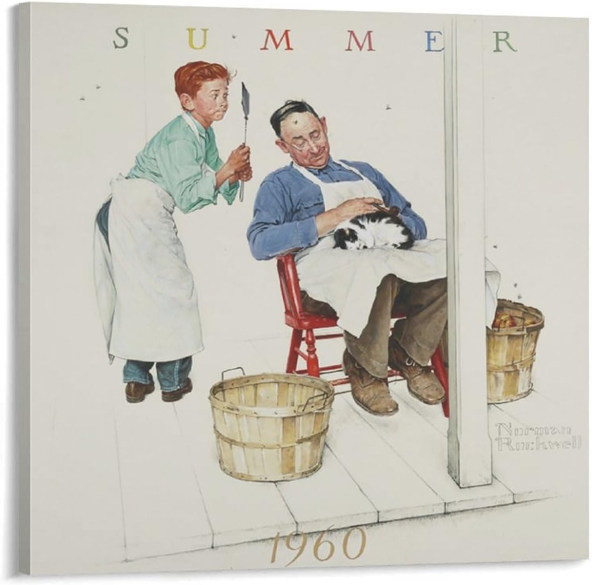 Norman Rockwell Poster BOY AND SHOPKEEPER THE FLY SWATTER Room Aesthetic Poster Print Art Wall Painting Canvas Posters Modern Bedroom Decor 28x28inch(70x70cm)