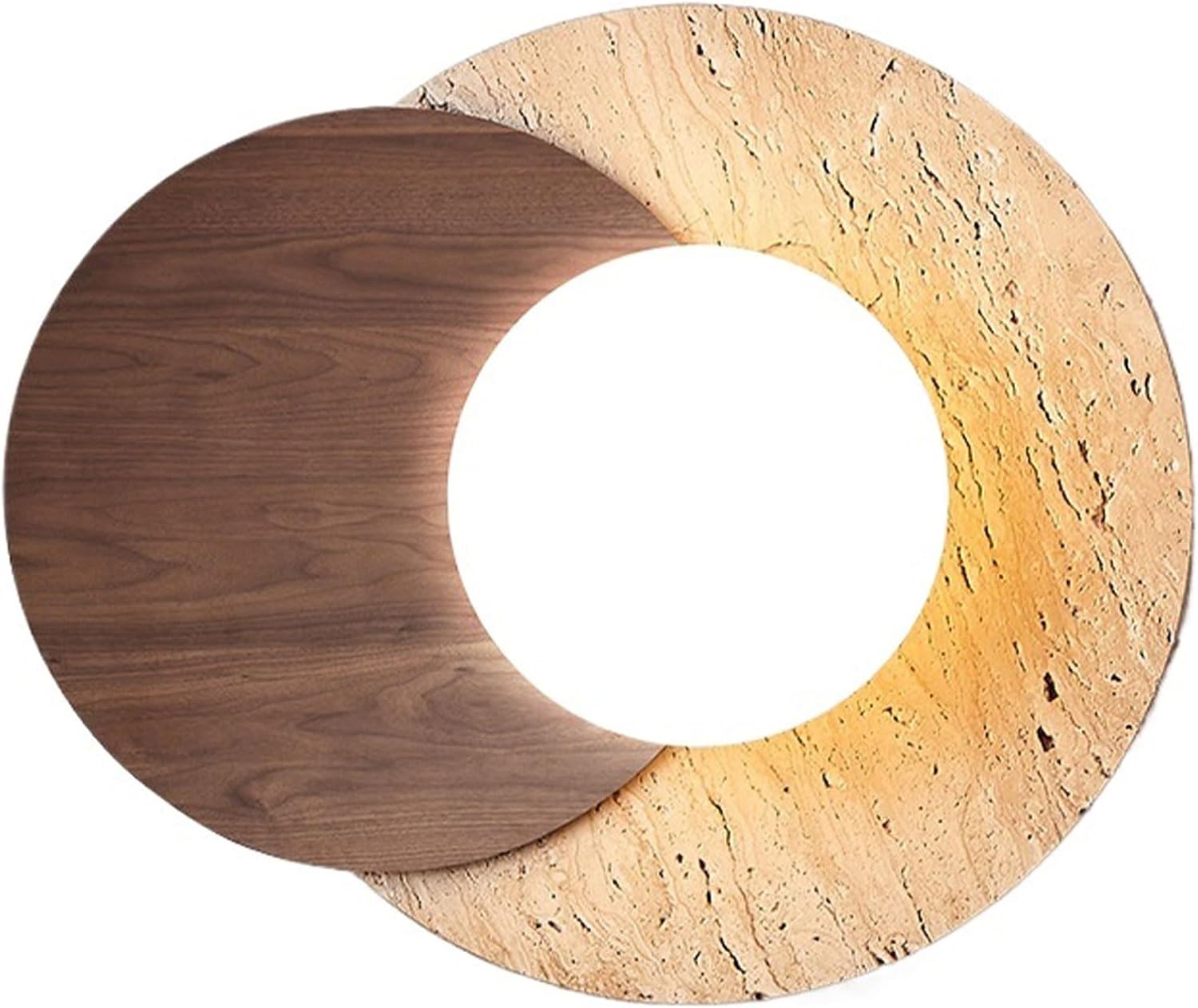G9 Round Yellow Travertine Wall Light, LED 3000K Modern Marble Wall Mount Light, Japanese Style Hardwired Wooden Wall Mounted Lamp Fixtures Suitable for Bedroom Bedside Hallway(Walnut)