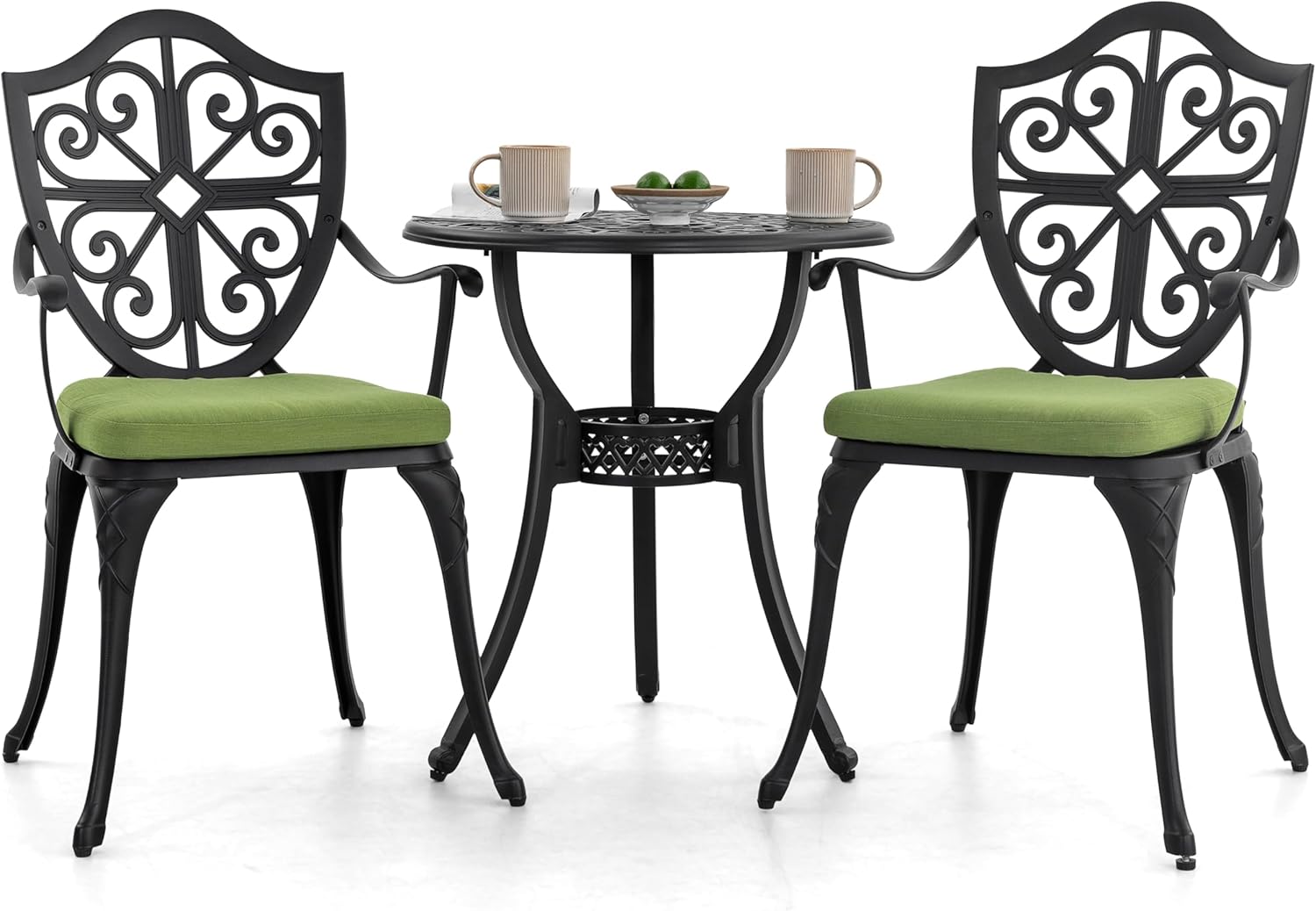 NUU GARDEN Outdoor 3-Piece Bistro Set with Cushions, Round 24 Inch Cast Aluminum Bistro Table with 2.17