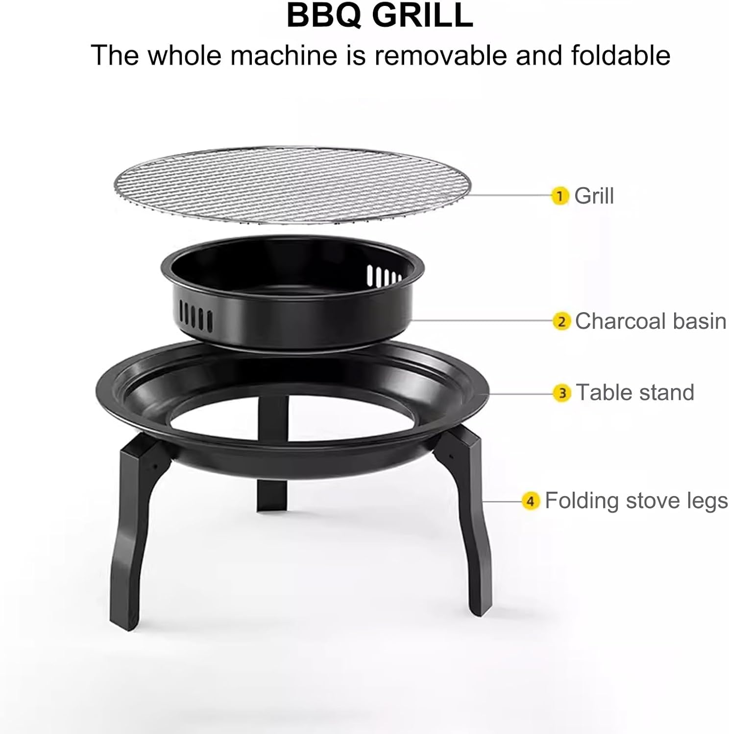 Generic Fire Pit Wood Burning, Charcoal BBQ Grill, Portable Foldable Iron Campfire, Camping Grill with Carry Bag for Outdoor Backyard Cooking, 1-5 People, 12.4*7.5*13.5in, Black