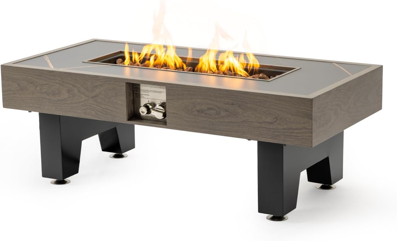 Geelife 42-Inch Iron Fire Pit Table with Wood Finish