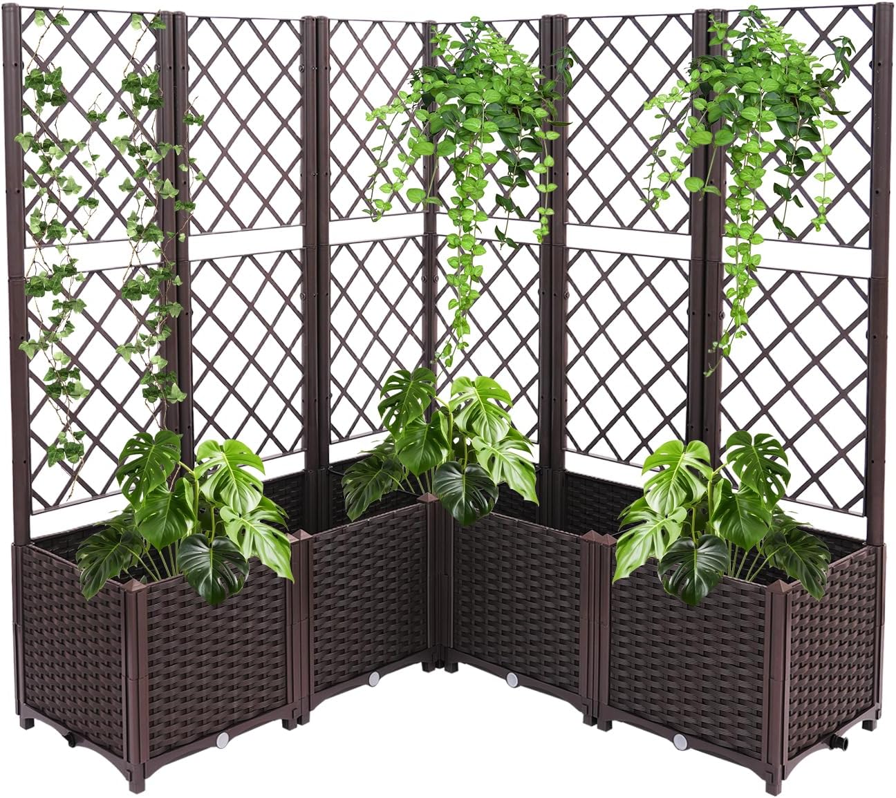 5-Tier Raised Garden Bed with Trellis Brown, 47x47x56 Inch Large Planter Box for Climbing Plants Outdoor, PP Material Vertical Garden Planter for Backyard Patio Balcony (Brown)
