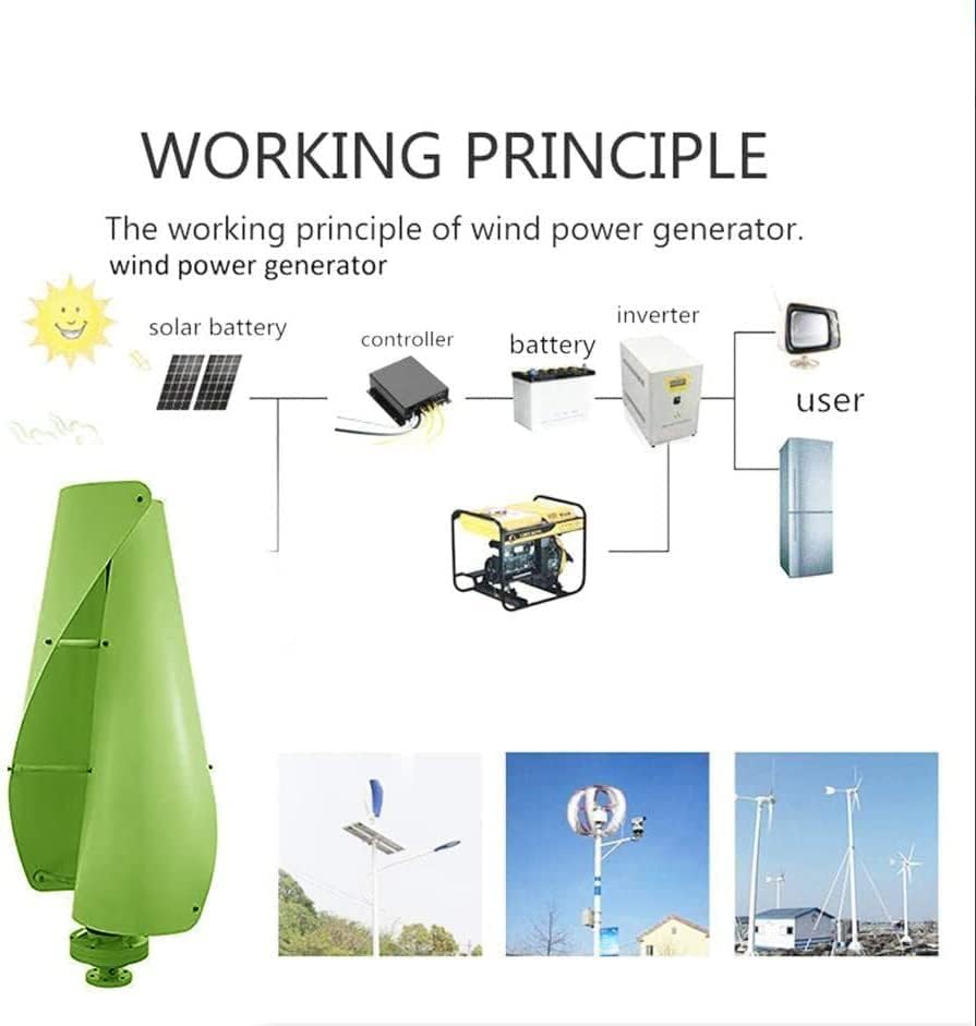 LiuSj JUnSt 9000W New Spiral AC Vertical Wind Turbine Generator, 12V 24V 48V with Controller 2 Blades Low Noise Vertical Wind Power Generator for Home Street Lighting (Green)