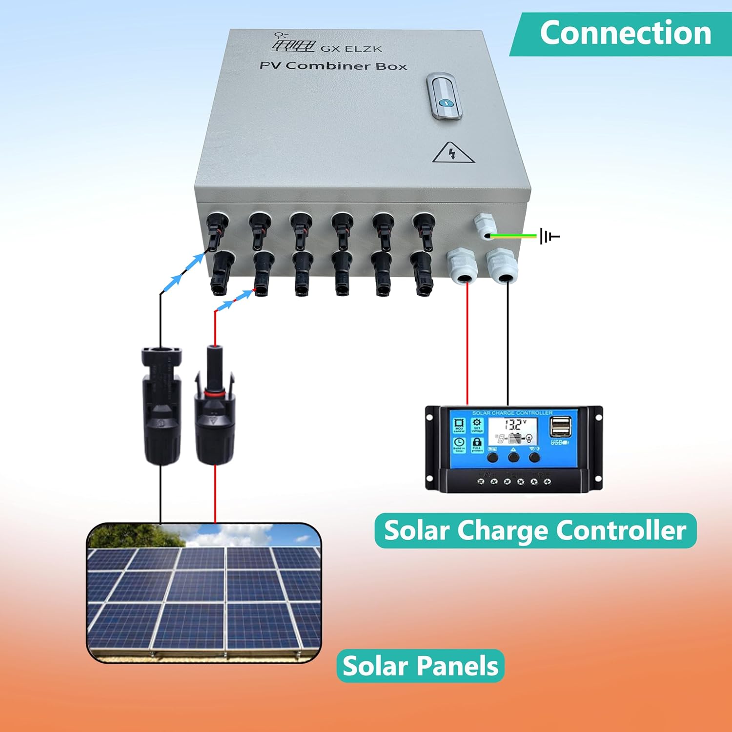 Hardcover 6 Strings Solar Combiner Box 80A DC Main Circuit Breaker with Power Surge and 16A Circuit Breaker This PV Combiner Box is Suitable for On/Off-Grid Solar Power