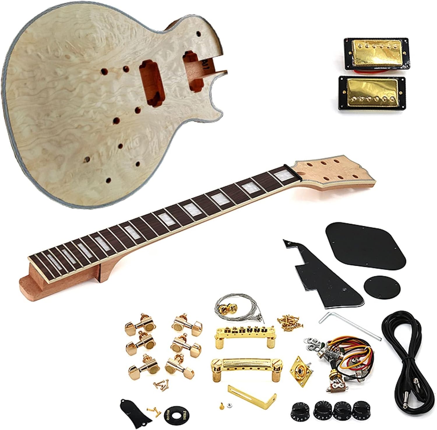 TSTS Beginner DIY Electric Guitar Kit Flame Maple Veneerr Mahogany Okoume Body Neck Fingerboard Unfinished Electric Guitar Kit