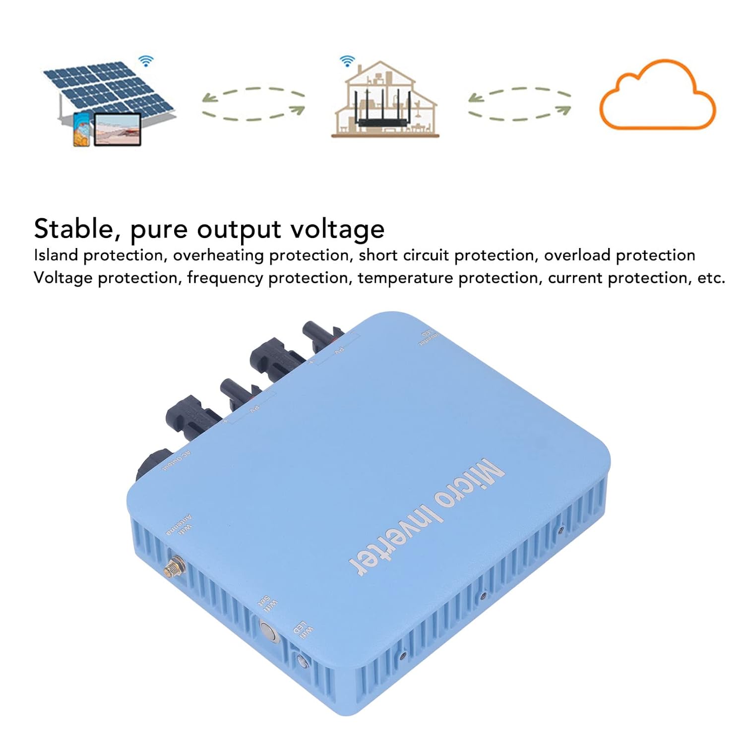 Yunseity Micro Inverter, 120V 230V Solar Grid Tie Inverter IP65 Waterproof, DC to AC Control, Pure Sine Waving Inverter, MPPT Solar Input 20V-60V Output 80V-280V, for Solar System