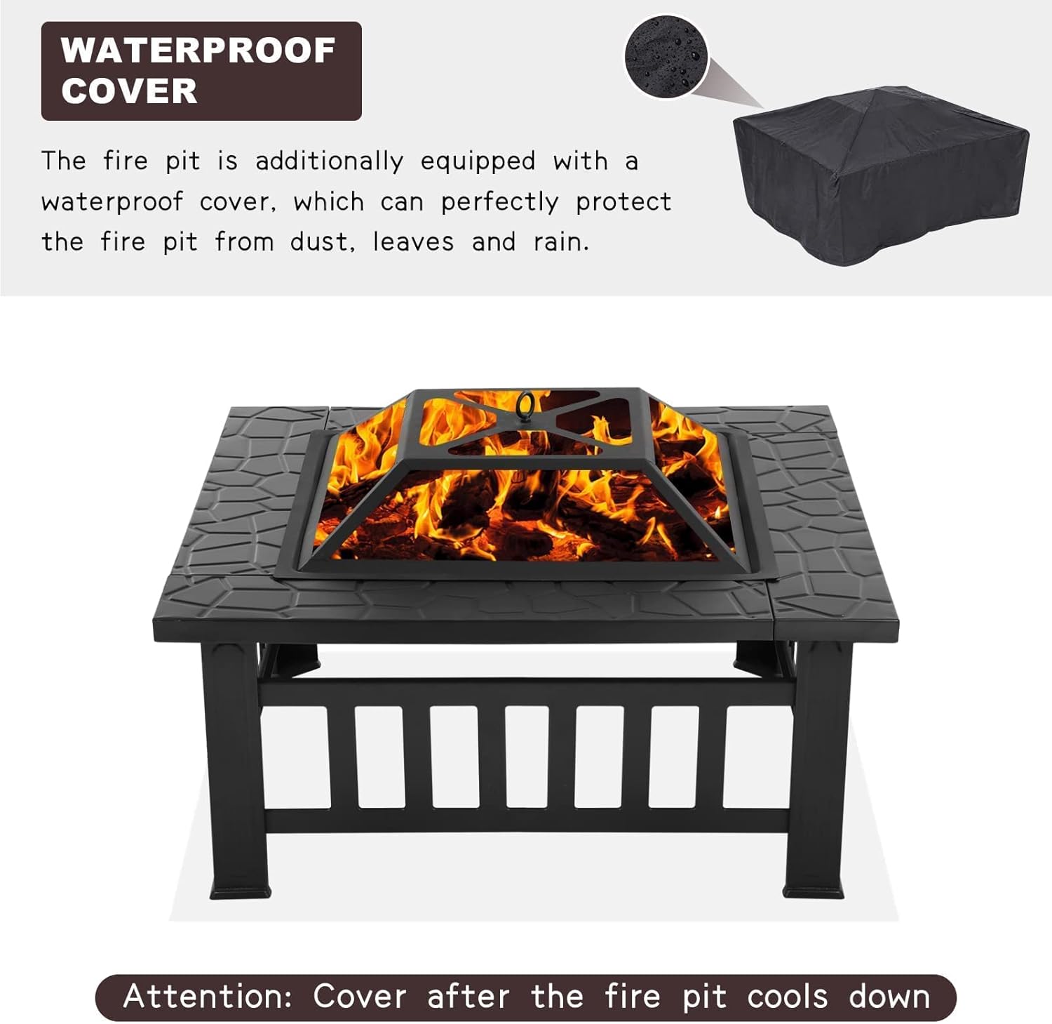 Fire Pit 32 inch Fire Pits for Outside Firepit Multi-Purpose Metal Fire Pit Outdoor Wood Burning Fire Pit Table with Spark Screen & Safety Poker for Camping, Picnic, BBQ, Backyard, Patio