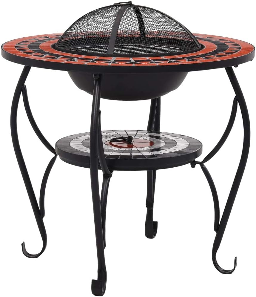CHARMMA Mosaic Fire Pit Table Terracotta and White 26.8