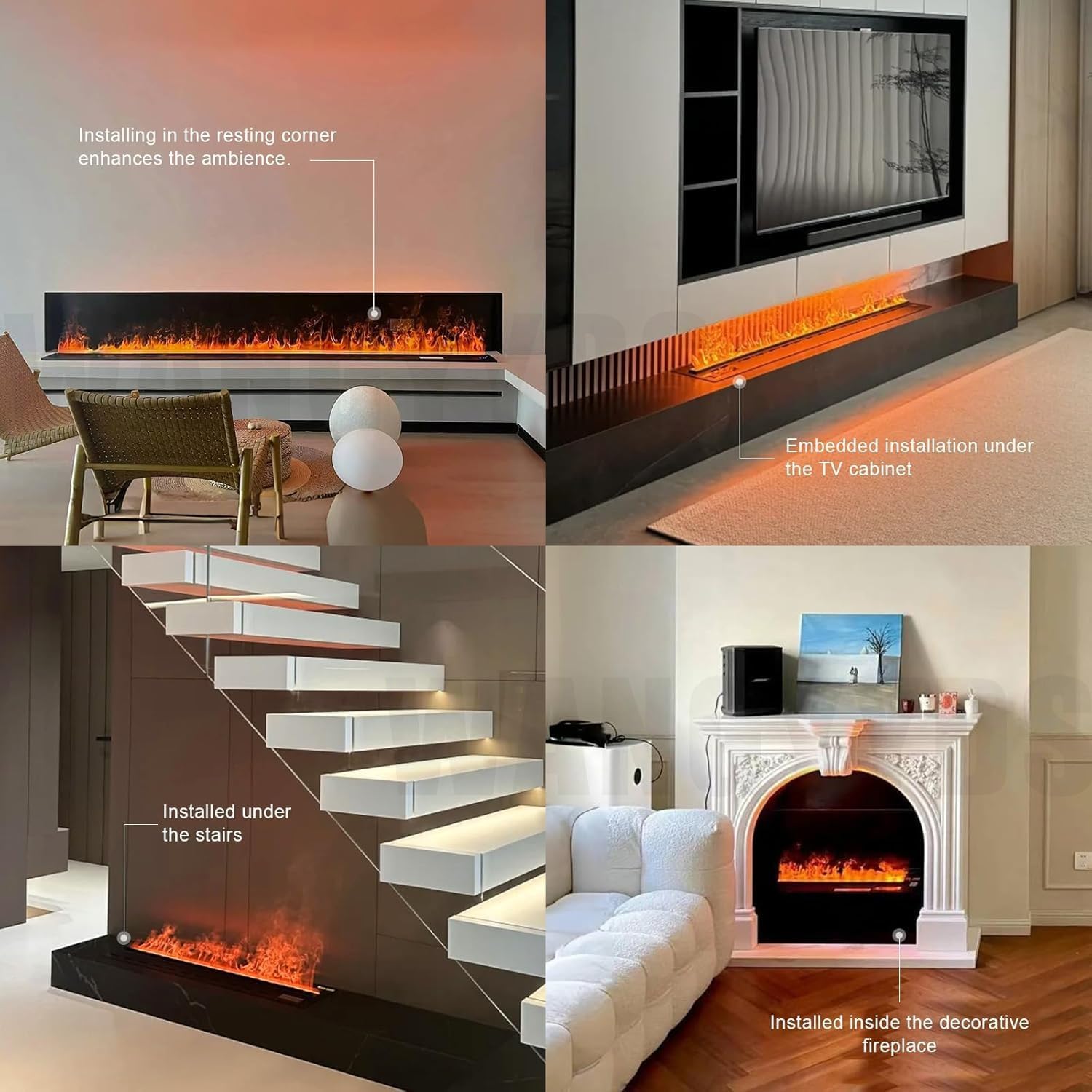 Electric Fireplaces, 70cm-150cm/27.6-59.1 Inches Fireplace for Bedroom, Ultra Thin Electric Fireplace, Chiminea Electrica Para Sala 3D Simulated Touchable Steam Flame with 7 Flame Colors,150cm/59.1in