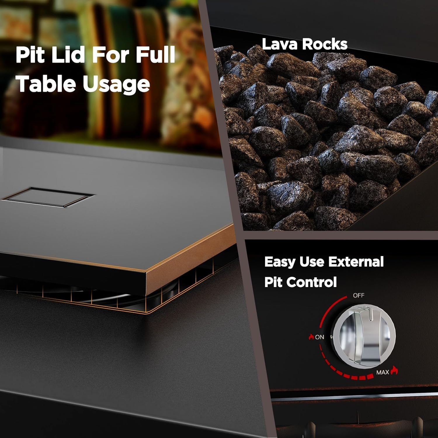 Ciays Propane Fire Pits 28 Inch Outdoor Gas Fire Pit, 50,000 BTU Steel Fire Table with Lid and Lava Rock, Add Warmth and Ambience to Gatherings and Parties On Patio Deck Garden Backyard