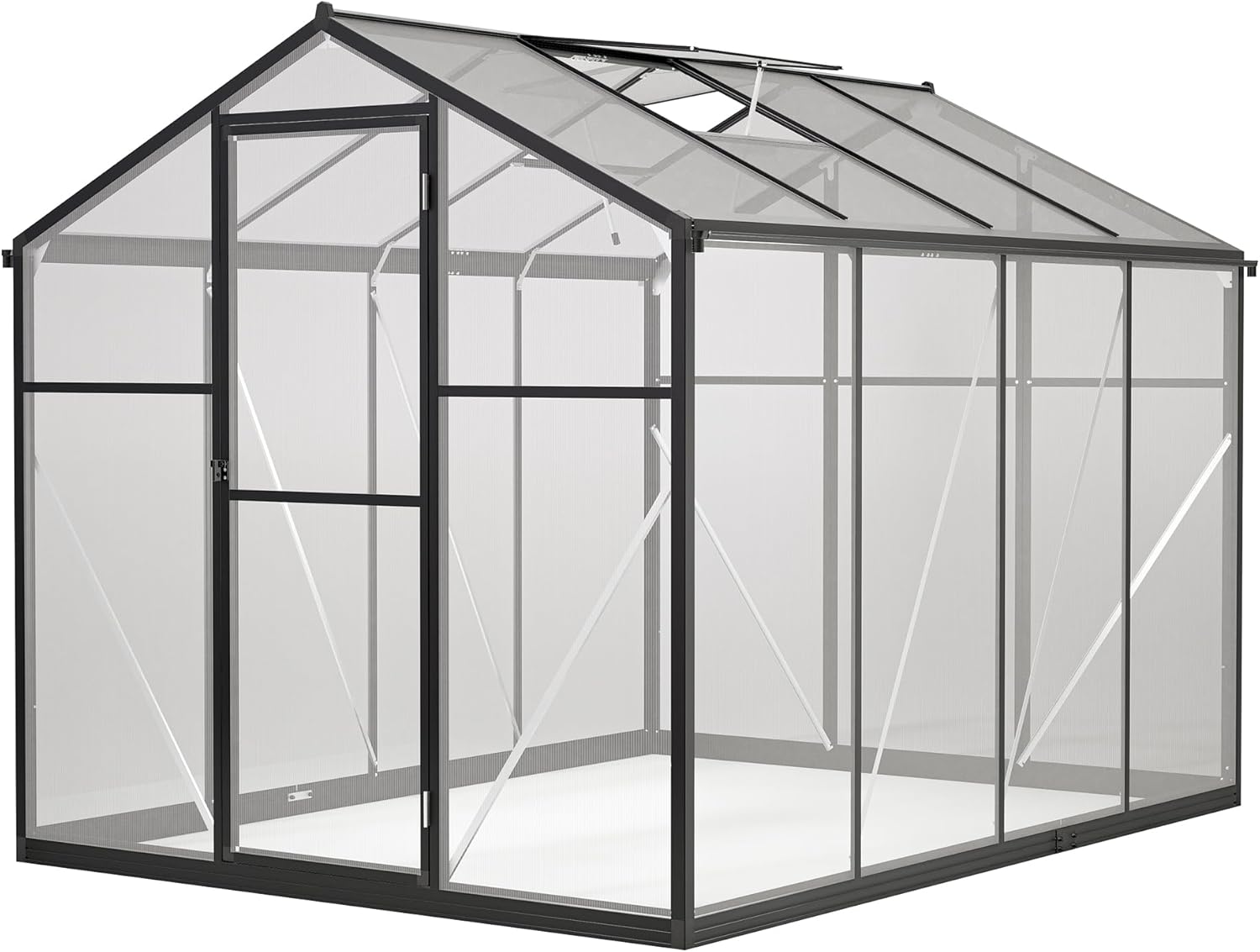 6x8 FT Greenhouse for Outdoors, with Quick Setup Structure and Roof Vent, Aluminum Large Walk-in Greenhouse for Outside Garden Backyard, Black