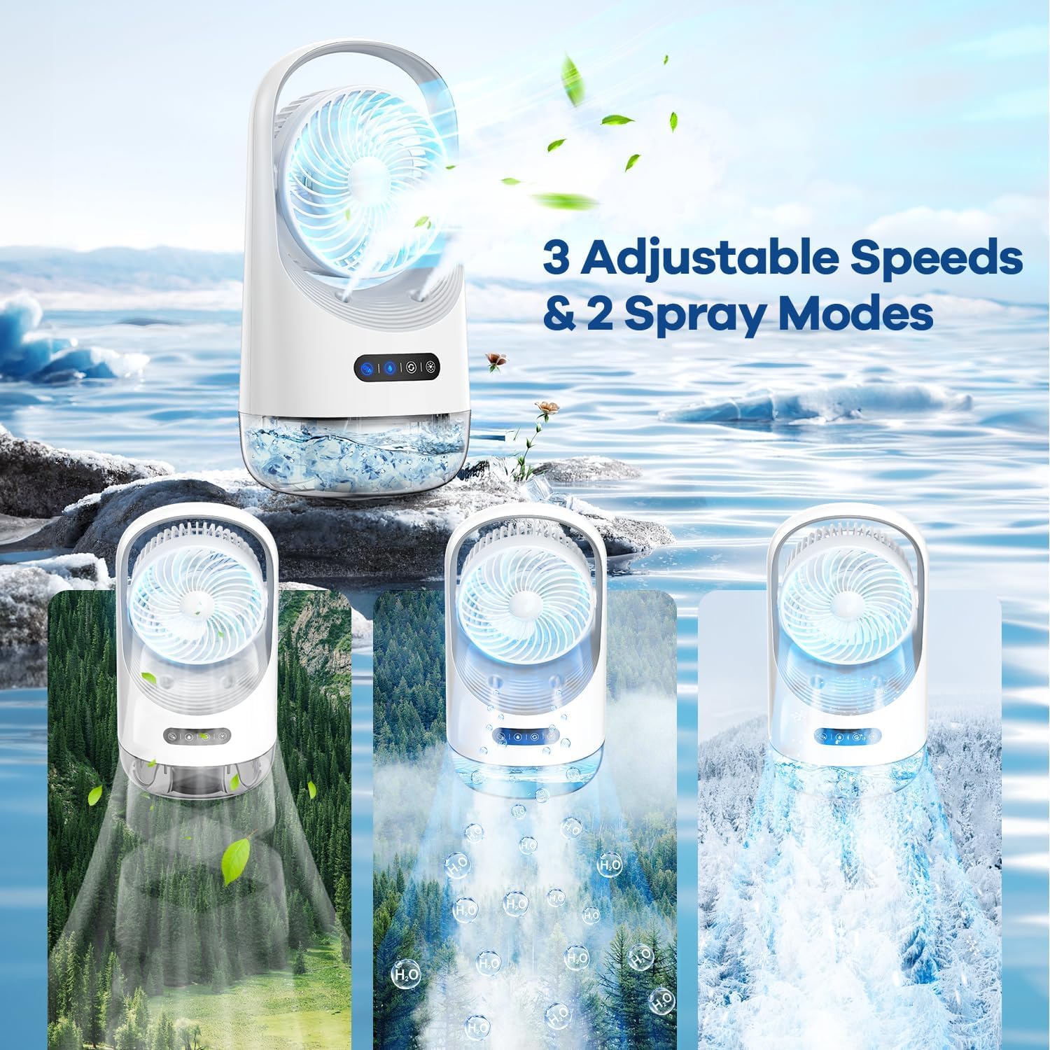 Portable Air Conditioners, 3 In 1 Personal Air Conditioner,3 Speeds USB Mini Air Cooler with 400ML Water Tank for Bedroom, Office, Living Room