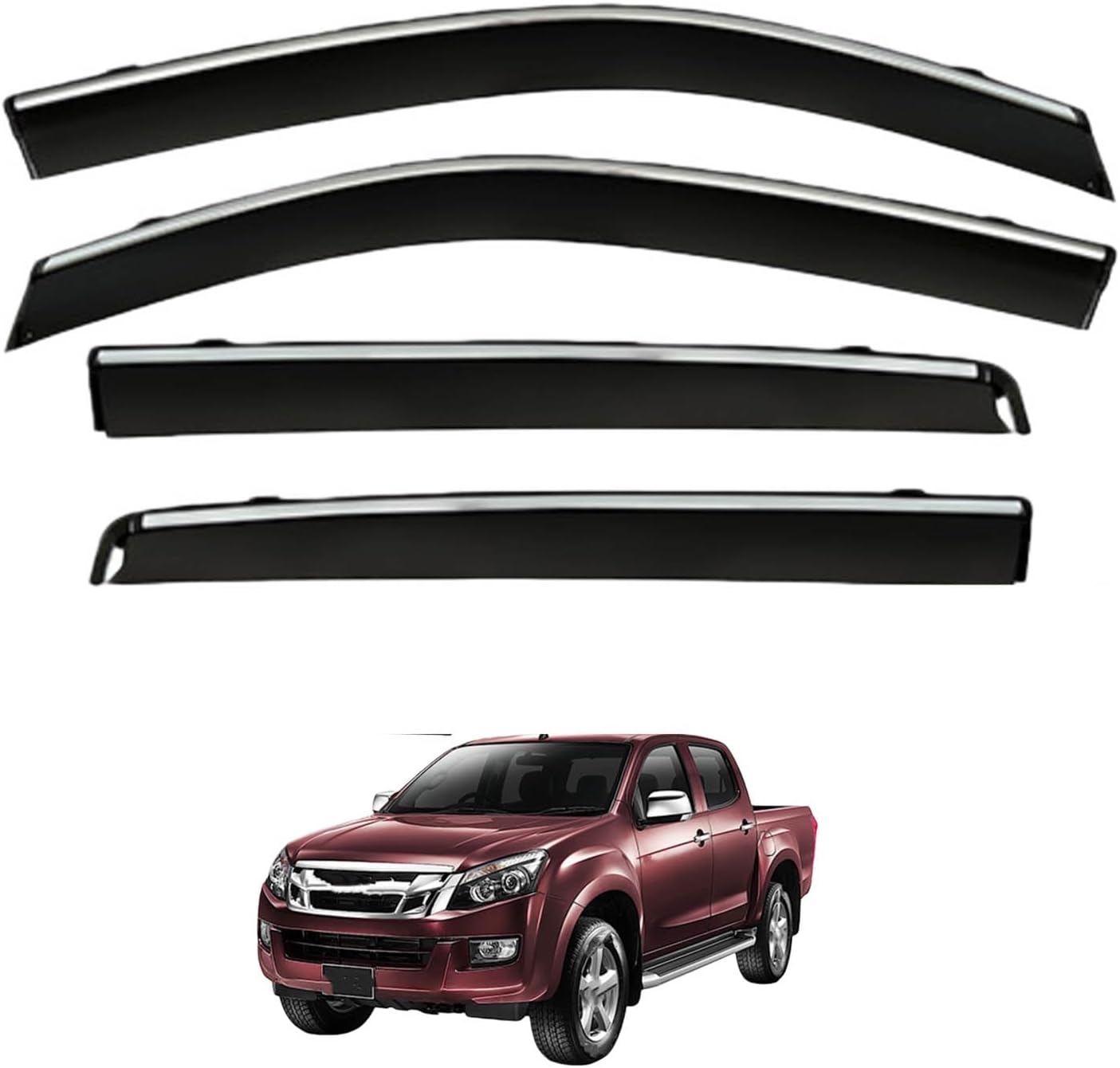 Window Deflectors for Isuzu D-MAX Pickup Truck MK2-RT 2013-2020, Sun Rain Guard Window Visors Vent Shades with Bright Stripes Car Accessories