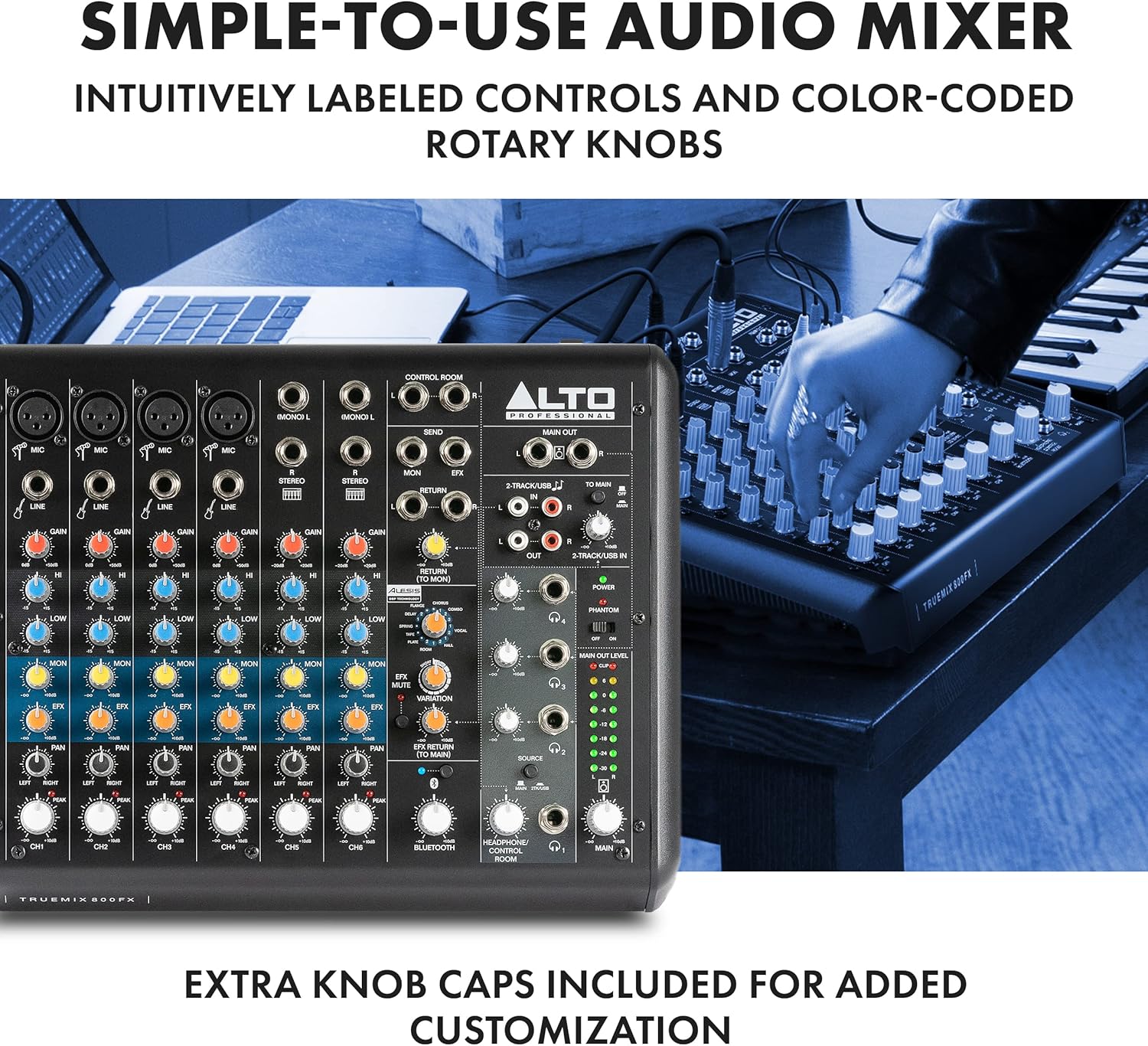 ALTO TrueMix 800FX audio Mixer with 4 XLR Mic Ins, USB Audio Interface and Bluetooth for Podcasting, Live Performance, Recording, DJ, Mac and PC