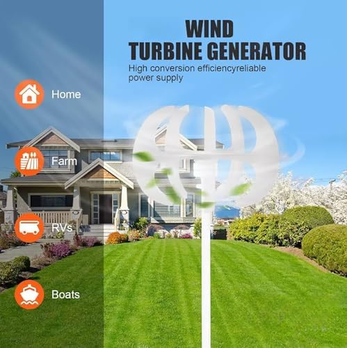3000W Vertical Axis Wind Turbine Generator - 12V/24V 5-Blade Low-Noise Maglev Design for Landscape & Street Lighting - Durable Nylon Fiber Blades, Electromagnetic Brake