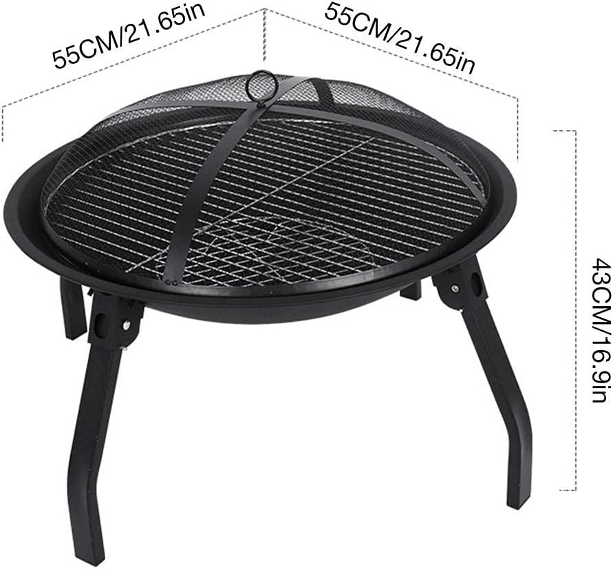 Wood Burning Steel Grill Fire Pit Bowl with Mesh Fire Pit Outdoor Fireplace