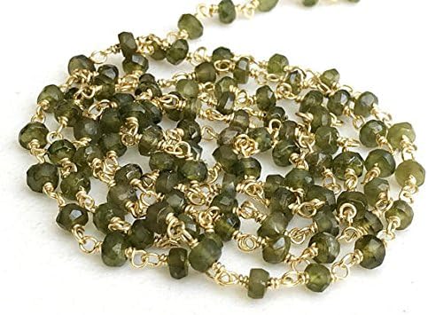 5 feet Vessonite Wire Wrapped Faceted Rondelle Beads, Rosary Style Beaded Chain