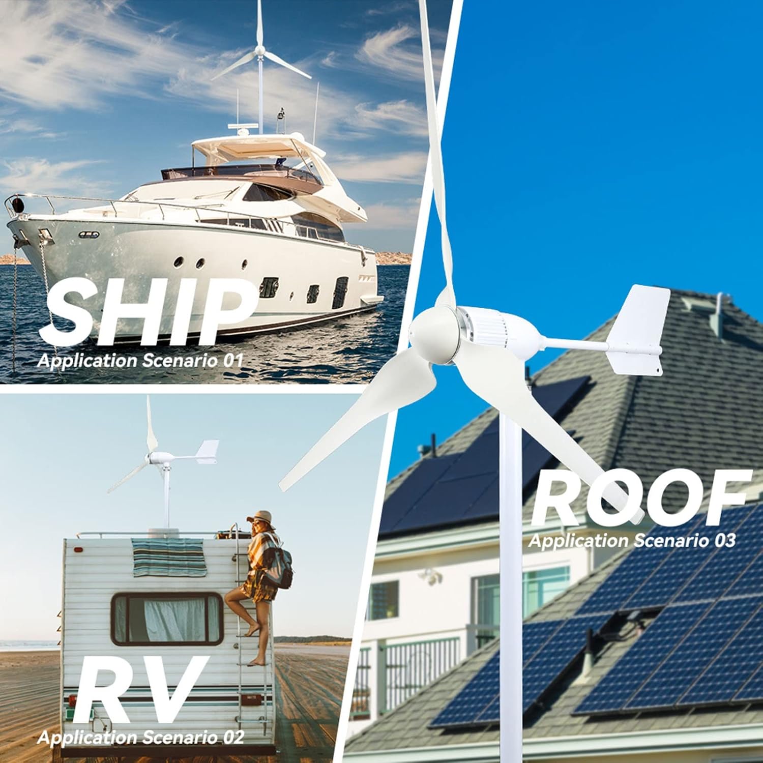 12V 24V 48V 1kw Wind Turbine Kit 3 Blades Wind Turbine Free Energy Off Grid Inverter System with Charge Controller (Color : 48v)