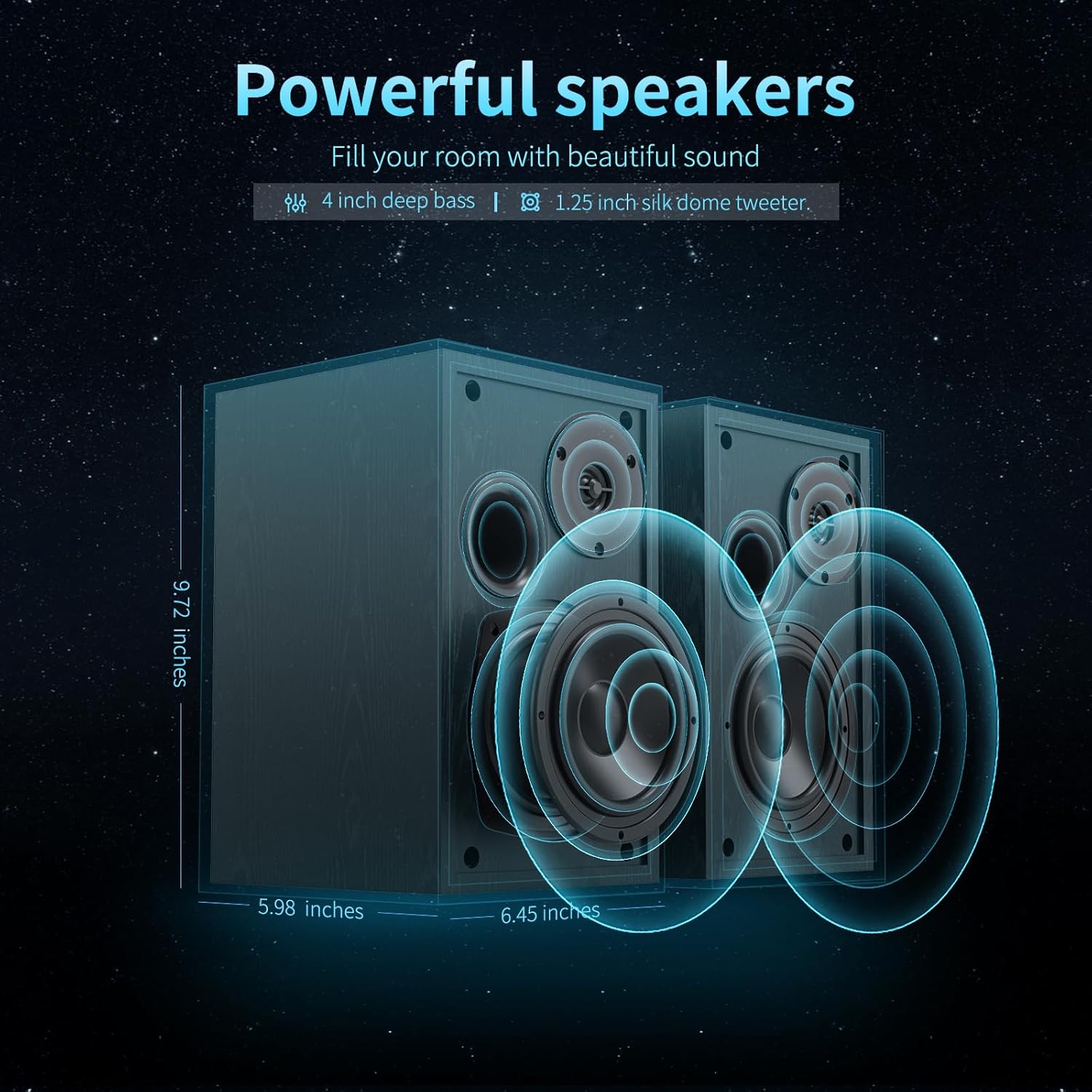 BESTISAN 4 Inch Powered Bookshelf Speakers with Deep Bass, Bluetooth 5.0 Studio Monitor Speakers, 2.0 Neared Field Audio Speakers with 2 RCA Line Input, Set of 2 Black-New Model