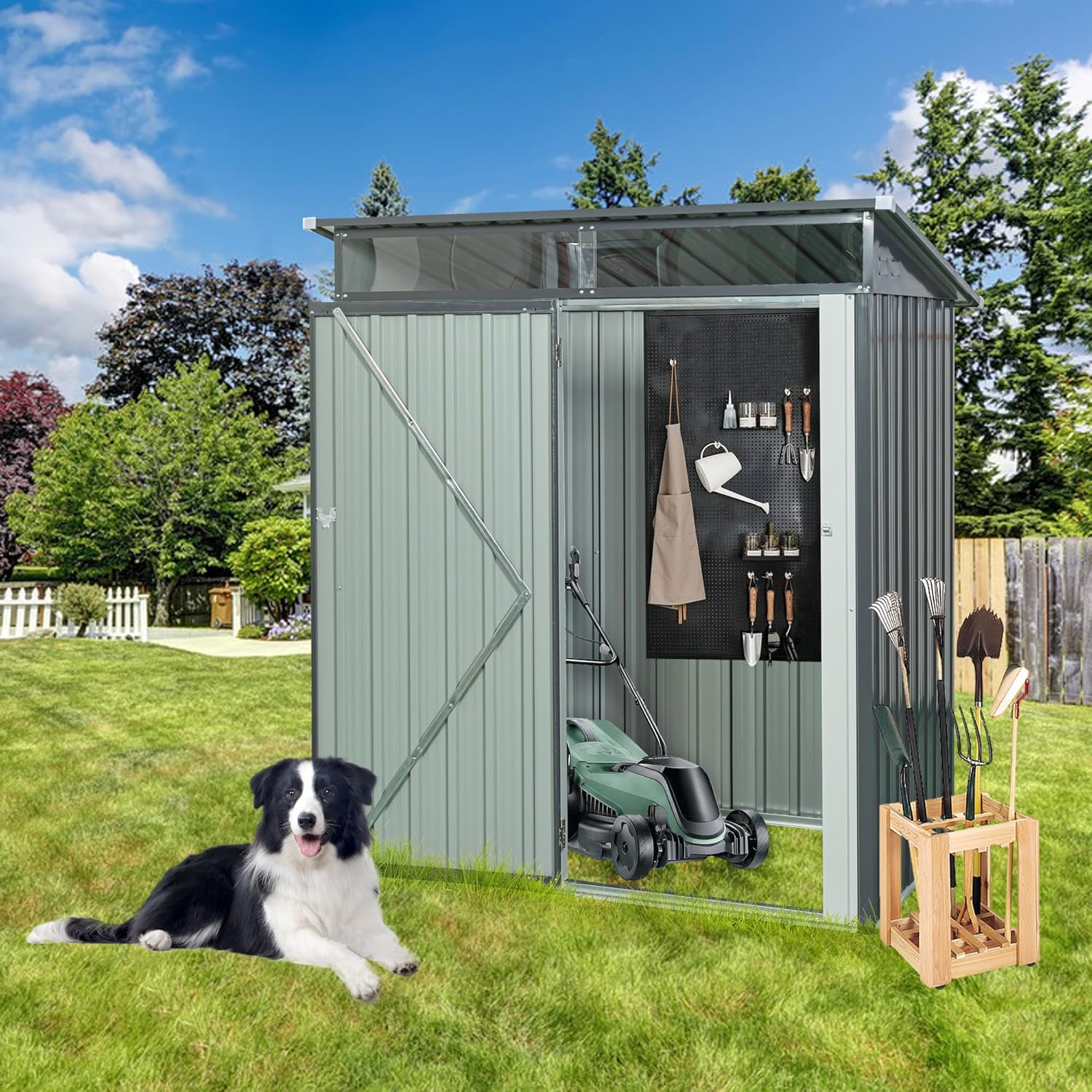 5ft x 3ft Outdoor Metal Storage Shed Waterproof Metal Garden Tool Bike Sheds Kit Lean to Shed Backyard Storage Building Cabinet House,Gray