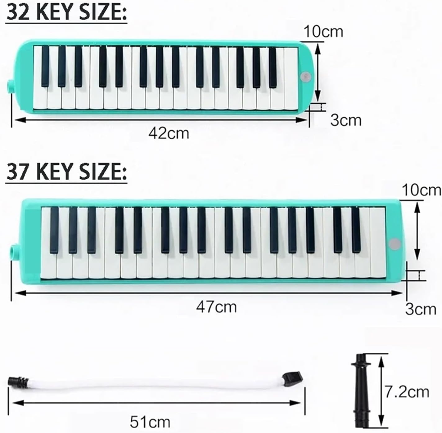 Melodica Children's Melodica 37 Keys Student 32 Keys Beginner Portable Musical Keyboard Mouth Piece Kids Piano(37 Key Green)