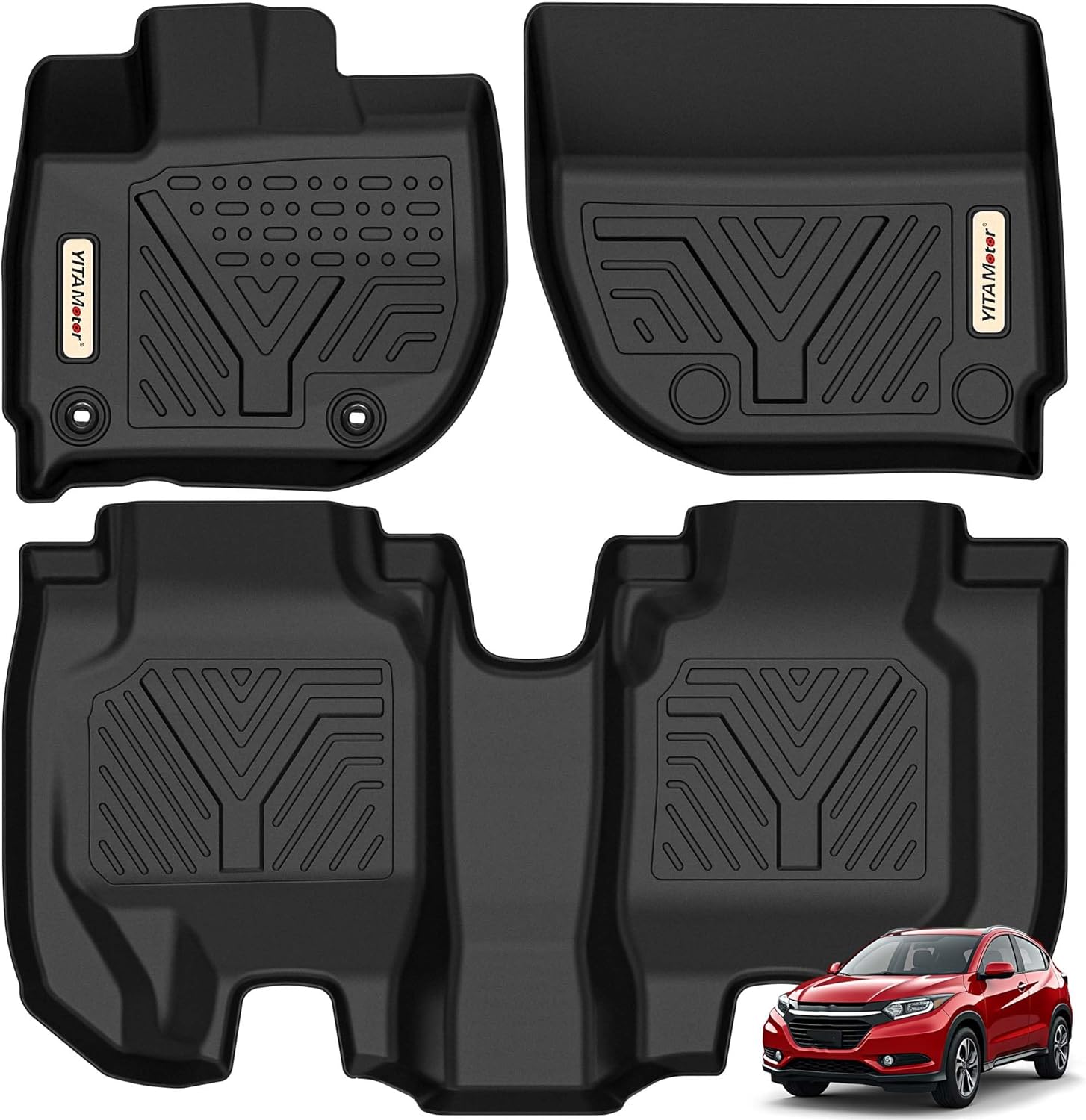 YITAMOTOR Floor Mats for 2016-2022 Honda HRV, Custom Fit All Weather HR-V Floor Liners Thickened TPR Rubber Mat 2016 2017 2018 2019 2020 2021 2022 Honda HRV Accessories,1st & 2nd Row, Black