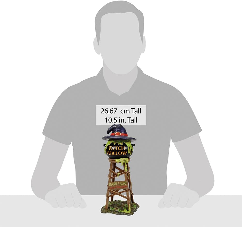 Department 56 Snow Village Halloween Accessories Witch Hollow Watertower Figurine- Resin Hand Painted Crafted Collectible Halloween Village House Figurines Accessory Home Decor Statues, 10.5 Inch