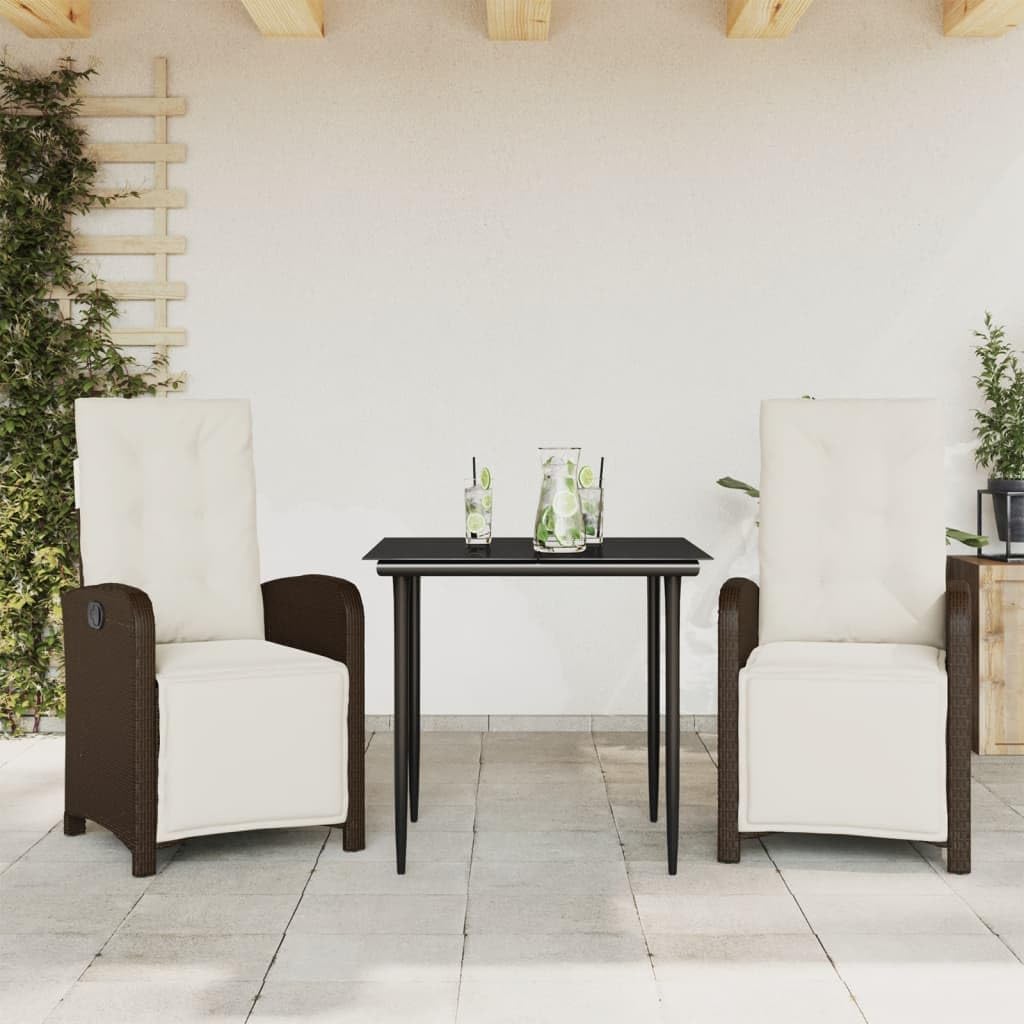 3 Piece Bistro Set with Cushions Brown Poly Rattan Garden Furniture
