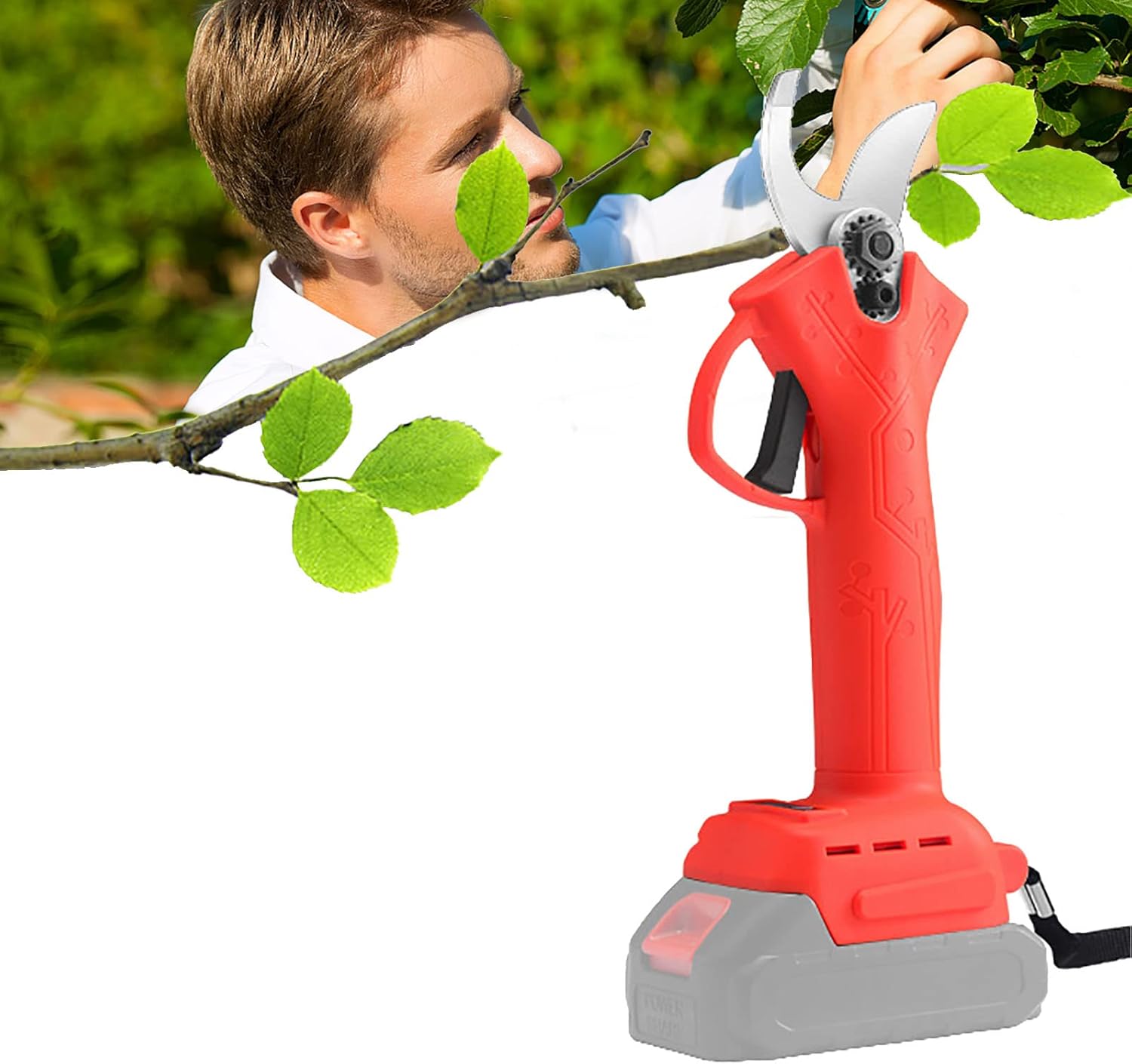Power Tool Branch Cutter Electric Cordless Pruning Shears, Electric Garden Shears Electric Scissors, 4 Gear Garden Fruit Tree Pruning, Secateurs 0~30mm for Garden/Patio Set1 red