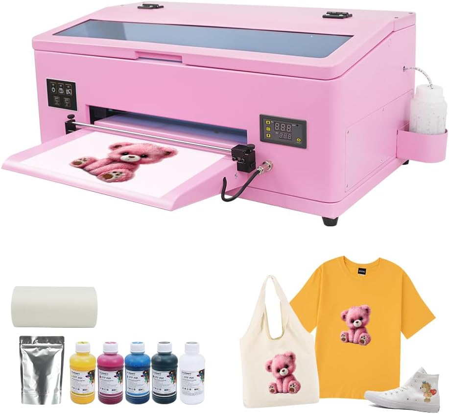 A3 DTF Printer L1800 Transfer Printing Machine 100% Transfer Rate for DIY Print T-Shirts, Leather, Other Textile (A3 Printer + Software + 5x250ml Ink + 1 Roll Film)