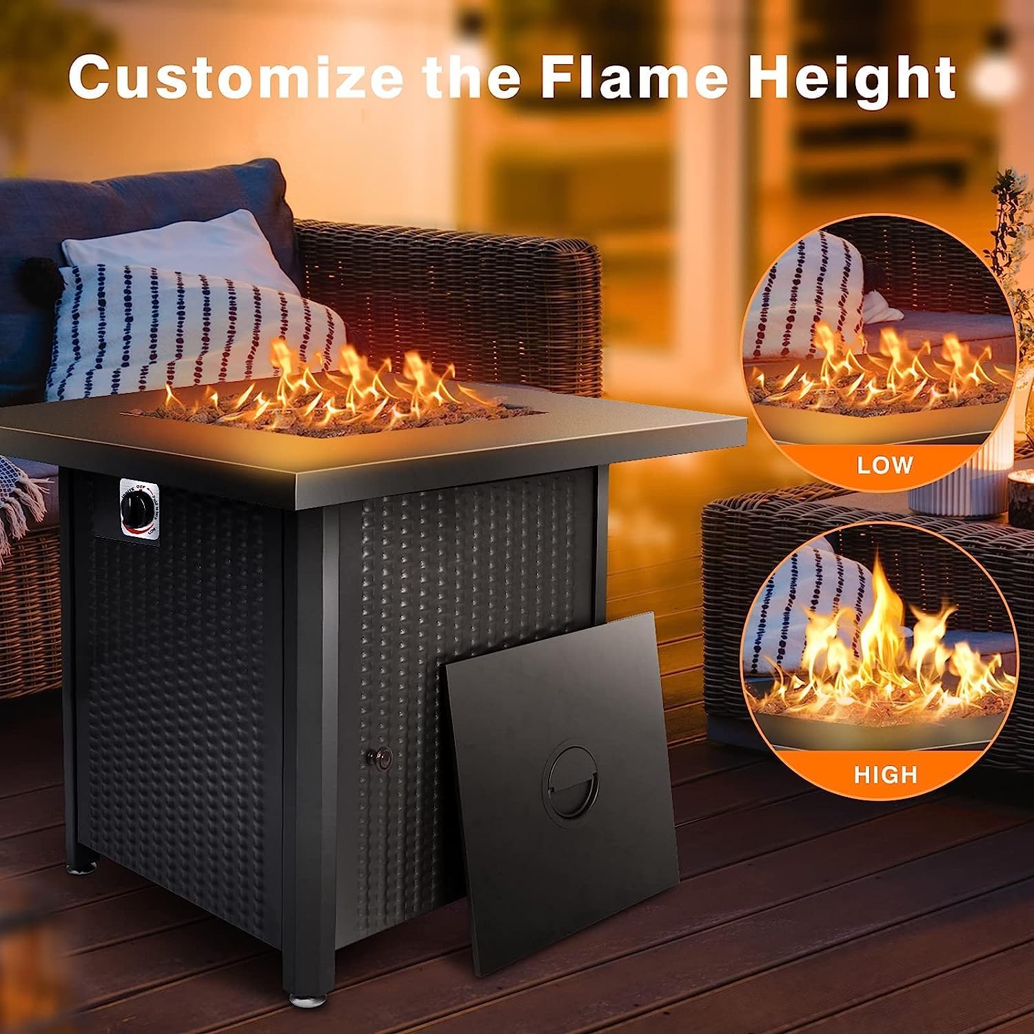 BTExpert 28 Inch Propane Fire Pit Table, 50,000 BTU CSA-Listed Outdoor Gas Fire Pit Table Steel Fire Pit with Lid, 2-in-1 Table for Patio, Deck, Garden, or Backyard Gatherings with Lava Rocks, Black