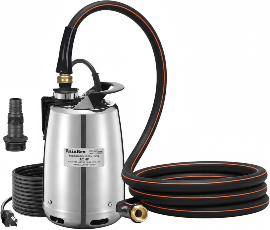 Sump Pump Submersible With 10Ft. Garden Hose, Water Pump, Portable Utility Pump, 25-Foot Cord, Ideal for Swimming Pool, Garden Pond, Hot Tub, and Flood Basement Draining