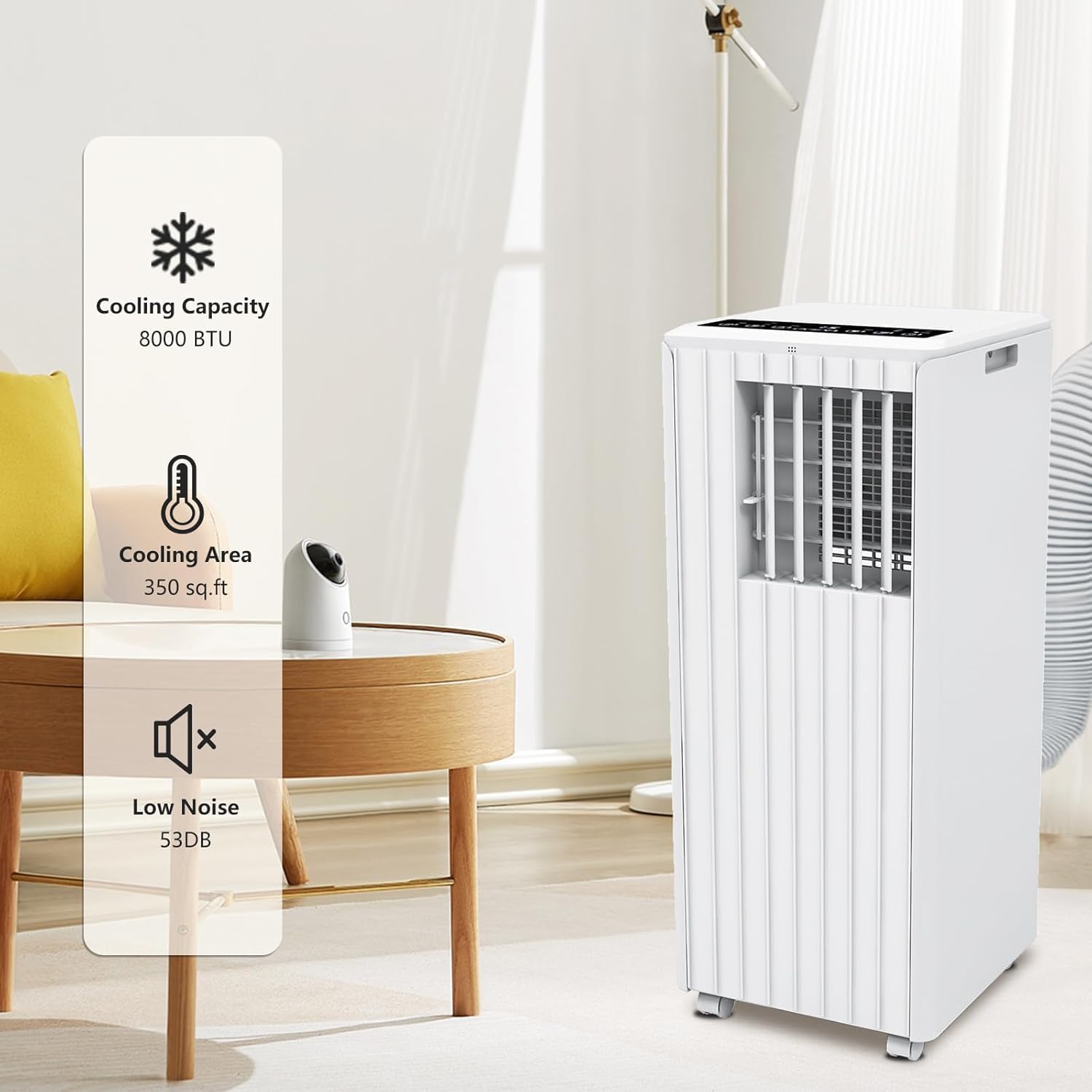 Portable Air Conditioner 8000 BTU, 3-in-1 Cooling, Dehumidifier & Fan, Quiet Sleep Mode Less Than 50dB, Self-Evaporating, Windowless AC for Rooms Up to 350 Sq. Ft., Remote & Window Kit Included