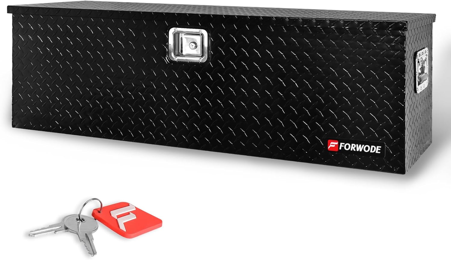 FORWODE 48 Inch Truck Bed Tool Box Aluminum for Pickup RV Toolbox Truck Bed Toolboxes Heavy Duty Waterproof Truck Chest with Handle and Lock - Black