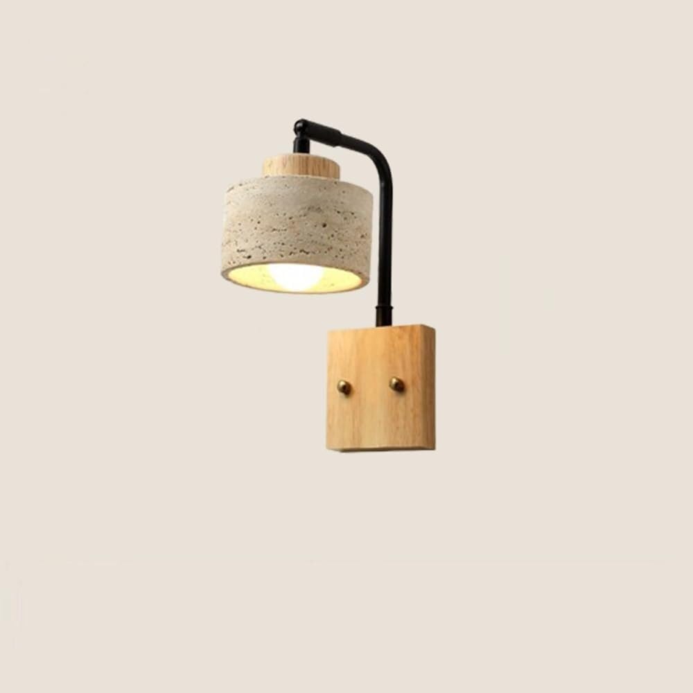 Natural Yellow Travertine Wall Sconce - American Retro E26/E27 Lighting Fixture for Aisle, Restaurant, and Stairwell Decor - Stylish Stone Art Lamps (Natural)